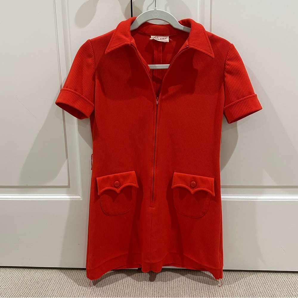 Vintage Orange Short Sleeve Zip-Up Top